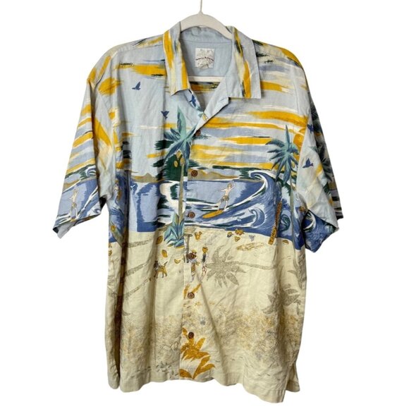 Tommy Bahama Other - Tommy Bahama Relax Mens Size L Hawaiian Shirt Surf Beach Print Silk Linen Blend